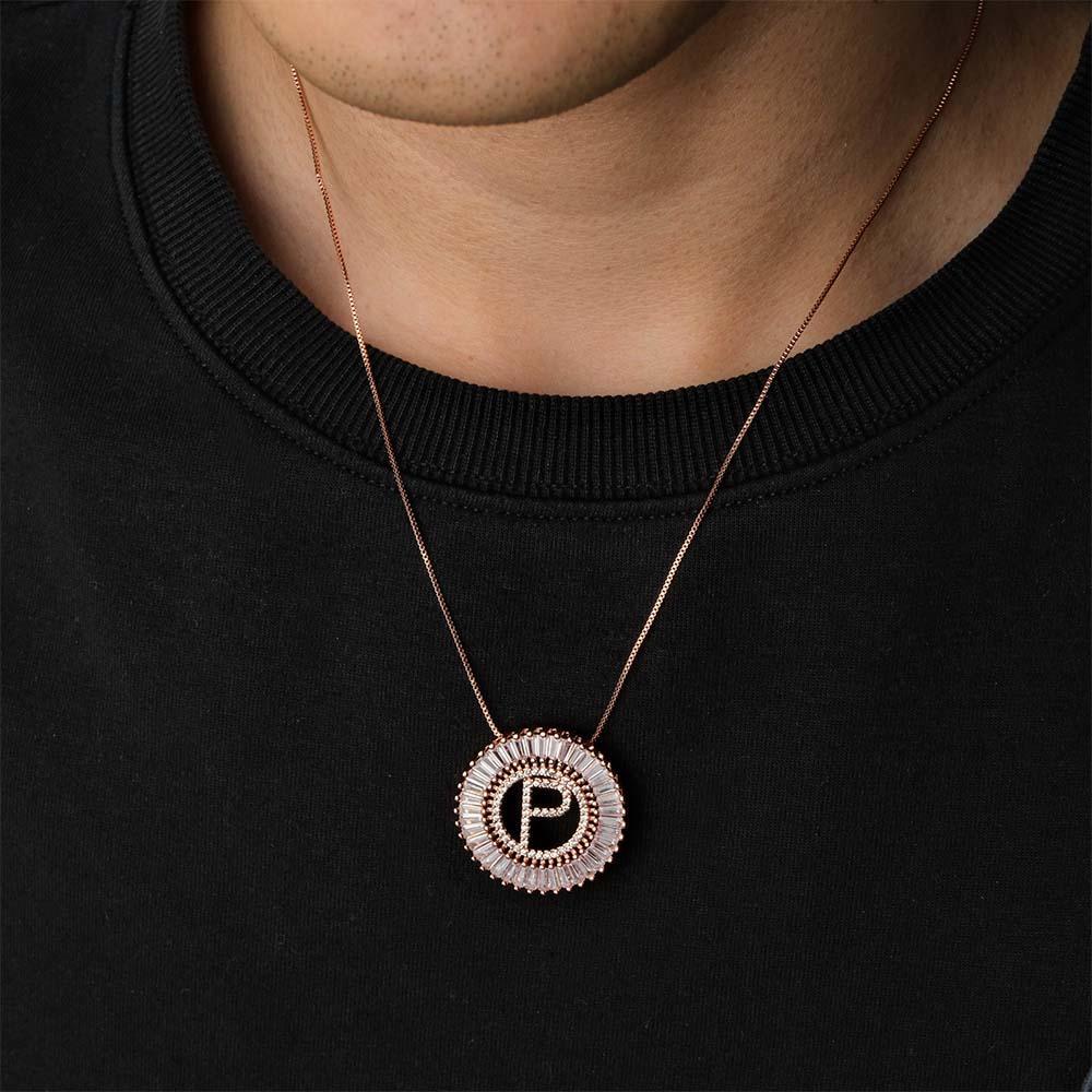 Custom Initial Letter Diamond Necklace Sunburst Hip Hop Necklace For Him - soufeelus