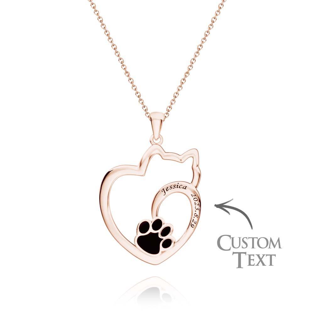 Custom Engraved Cat Contour Necklace With Pet Paw Decor Zircon Necklace Gifts For Her - soufeelus