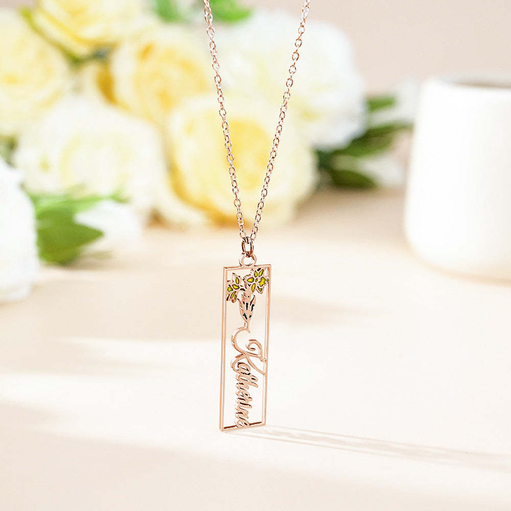 Personalized Birth Flower Name Necklace Bride Bridesmaid Gift for Women - soufeelus