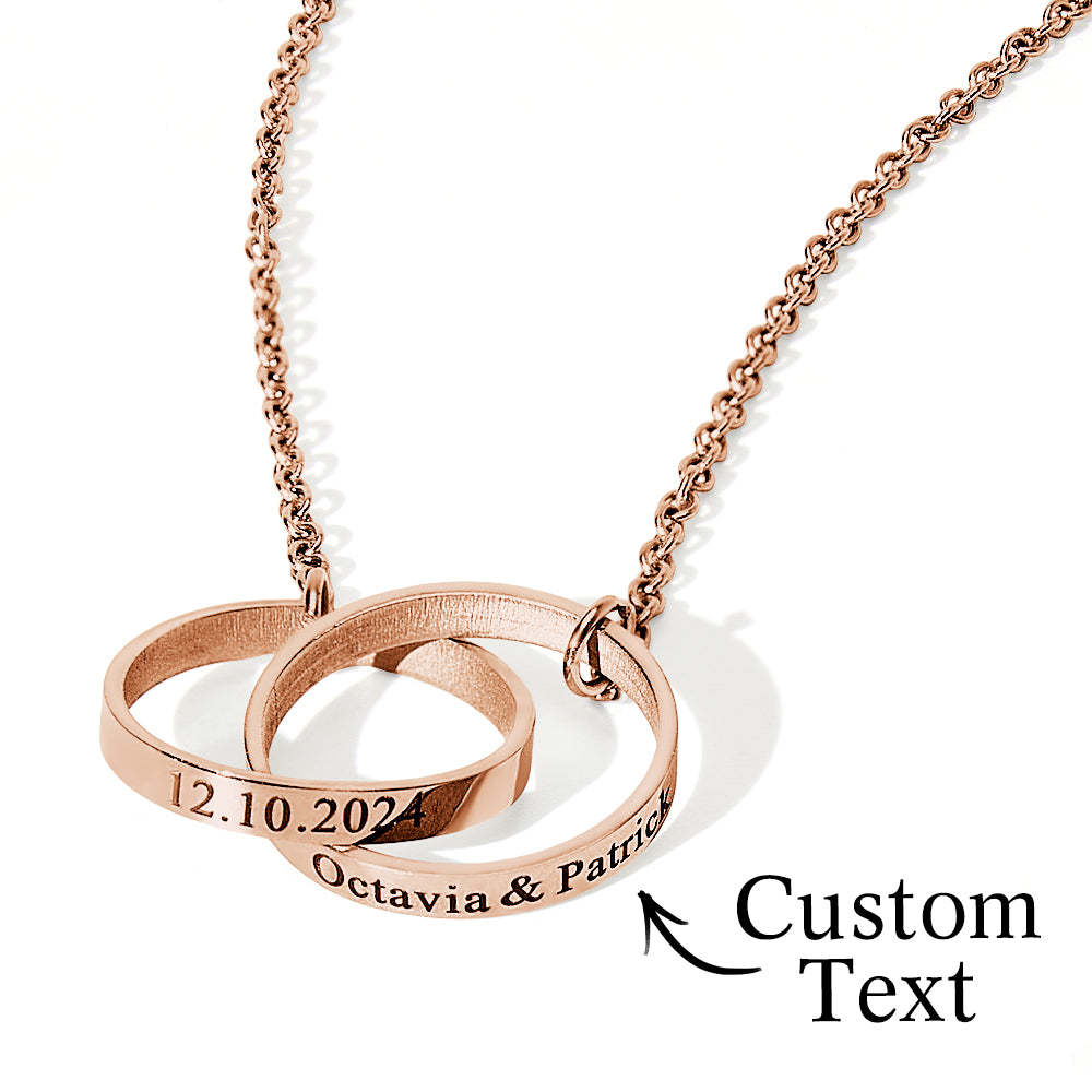 Personalized Double Ring Necklace with Engraved Name Wedding Gift for Bride - soufeelus