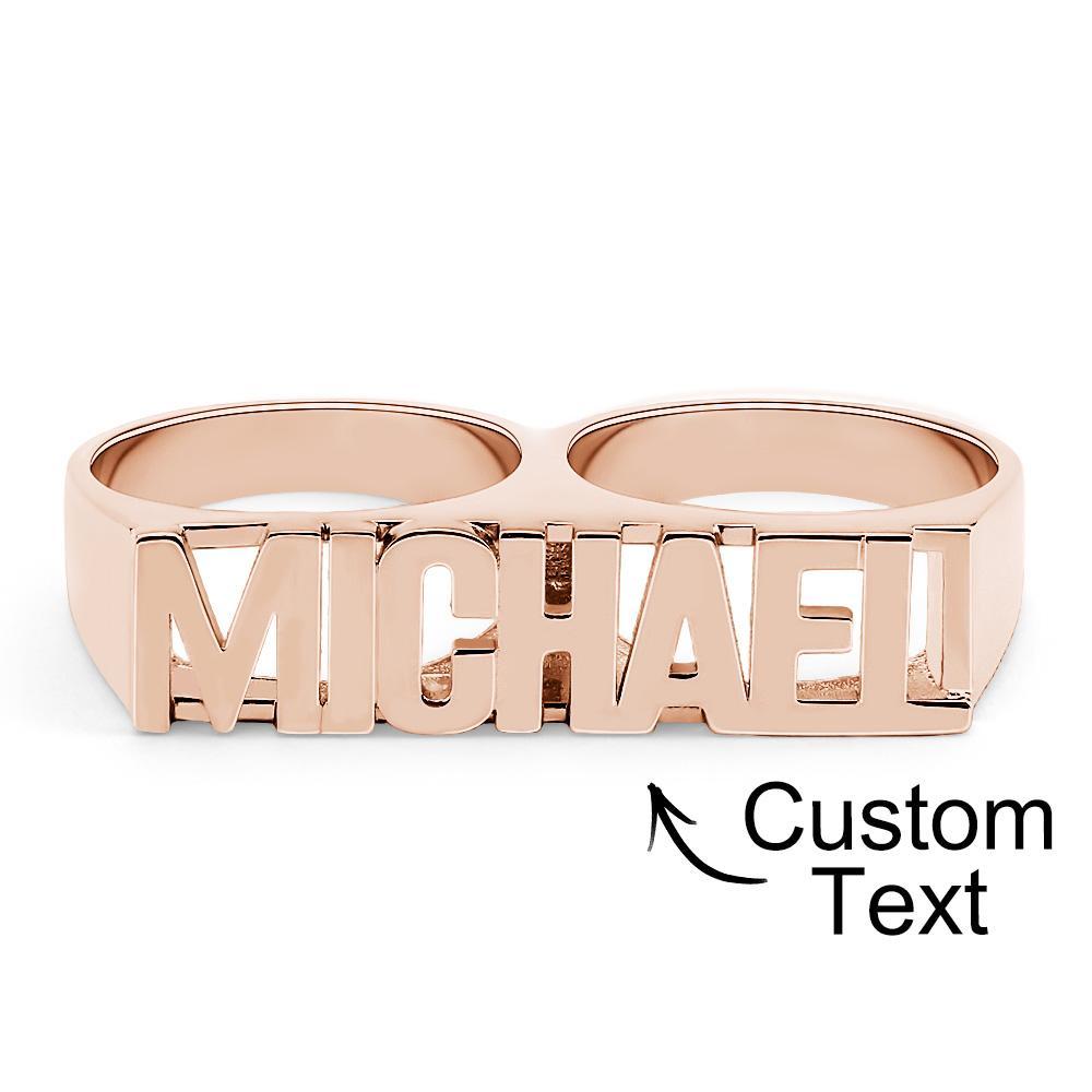 Custom Two Finger Name Ring Personalized Men's Double Band Ring - soufeelus