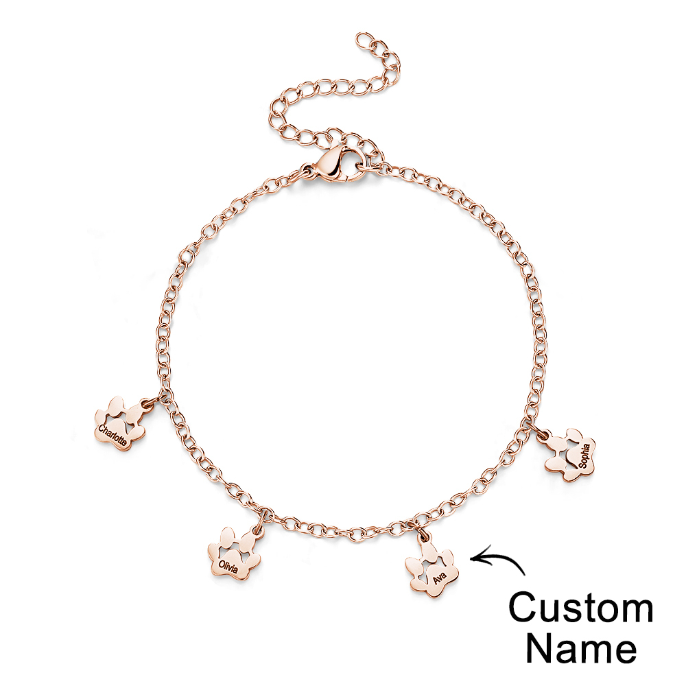 Custom Name Paw Print Bracelets 1-6 Names Dog Paw Bracelets Minimalist Cat Paw Bracelets for Pet Lover - soufeelus