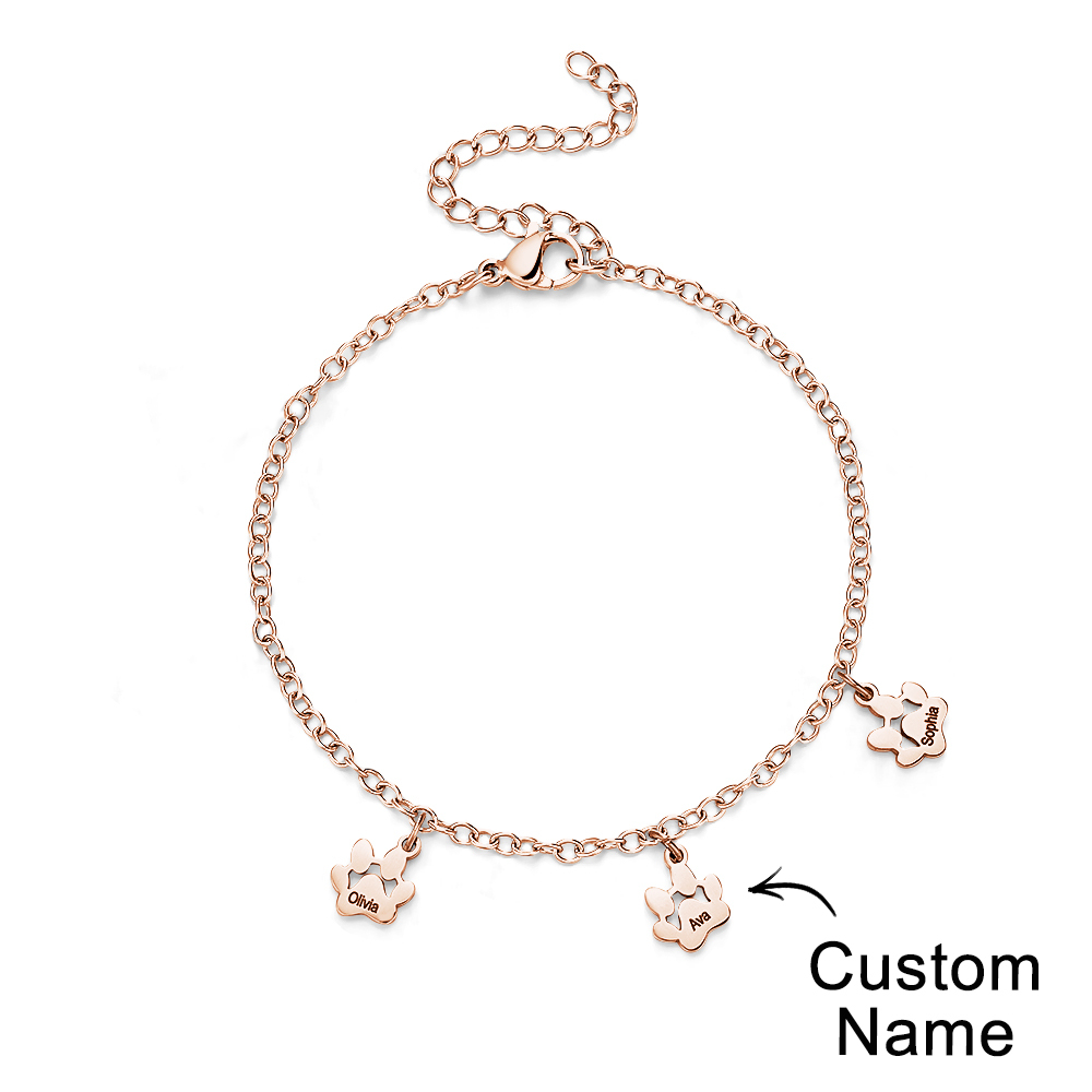 Custom Name Paw Print Bracelets 1-6 Names Dog Paw Bracelets Minimalist Cat Paw Bracelets for Pet Lover - soufeelus