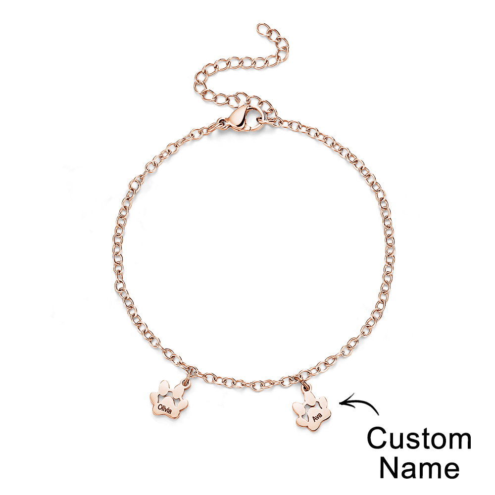 Custom Name Paw Print Bracelets 1-6 Names Dog Paw Bracelets Minimalist Cat Paw Bracelets for Pet Lover - soufeelus