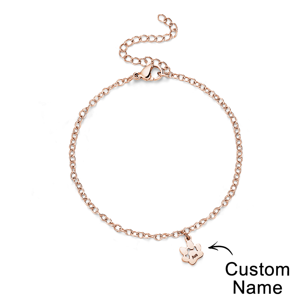 Custom Name Paw Print Bracelets 1-6 Names Dog Paw Bracelets Minimalist Cat Paw Bracelets for Pet Lover - soufeelus