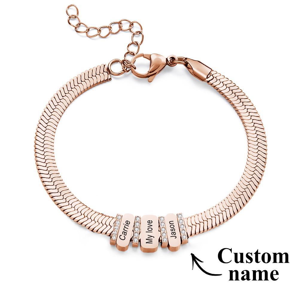 Snake Shaped Chains with Custom Diamond Family Beads Customized with Family Name Giving a Special Gift for Couple - soufeelus