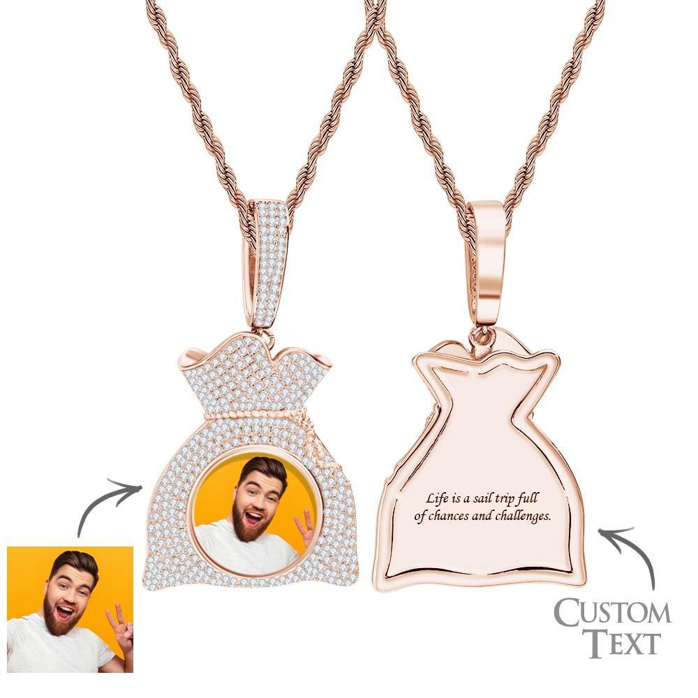 Custom Photo Hip Hop Necklace Personalized Engraved Zircon Money Bag Pendant Necklace For Men - soufeelus