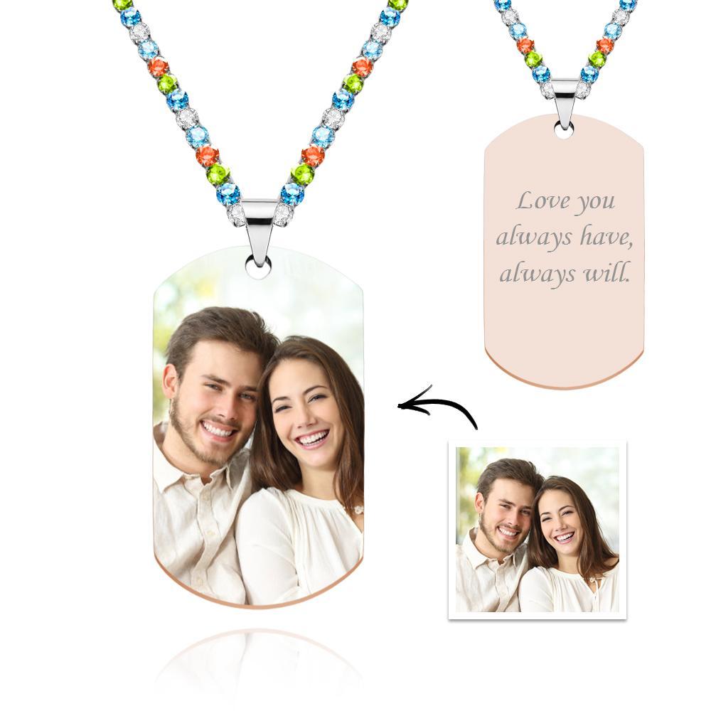 Men's Photo Tag Necklace With Engraving Tennis Chain Gifts For Him - soufeelus