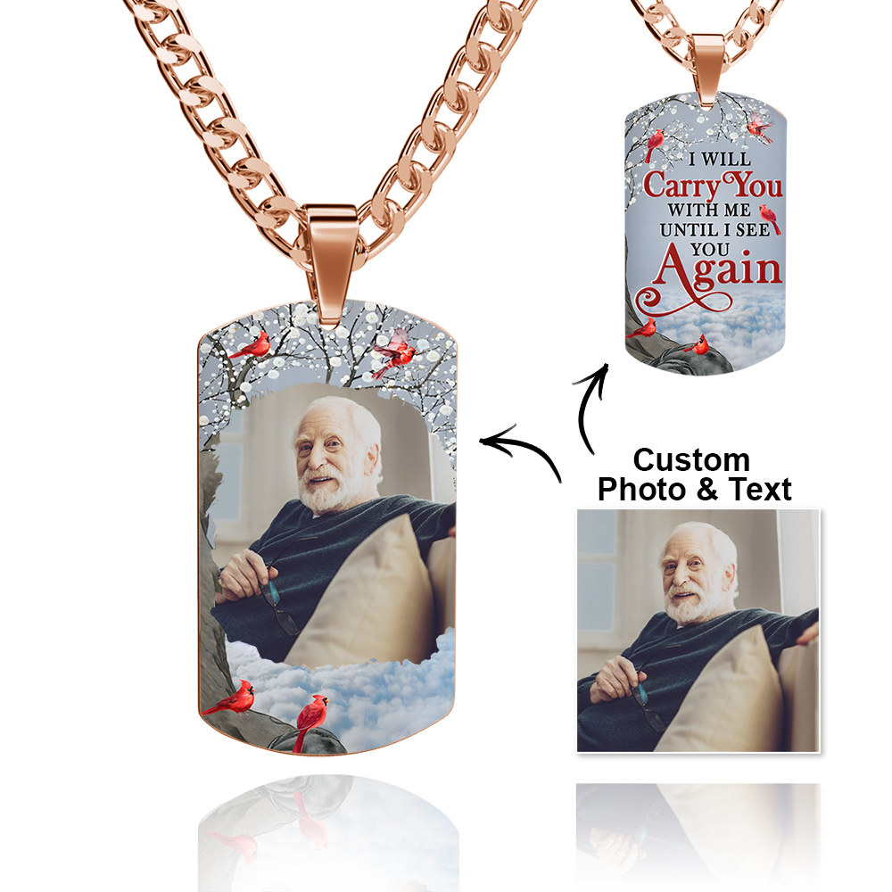Custom Photo Tag Memorial Engraved Necklace with Engraving Stainless Steel Men's Necklace - soufeelus