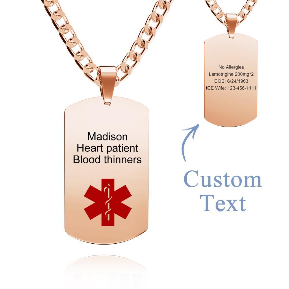 Medical Alert Emergency ID Necklace Men's Tag Necklace with Double Sides Engraving Stainless Steel Personalized Medical Necklace - soufeelus