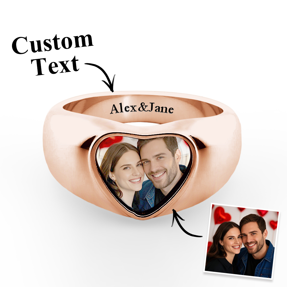Customized Signet Photo Rings Heart Chunky Band Ring Stainless Steel Personalized Jewelry for Men Women