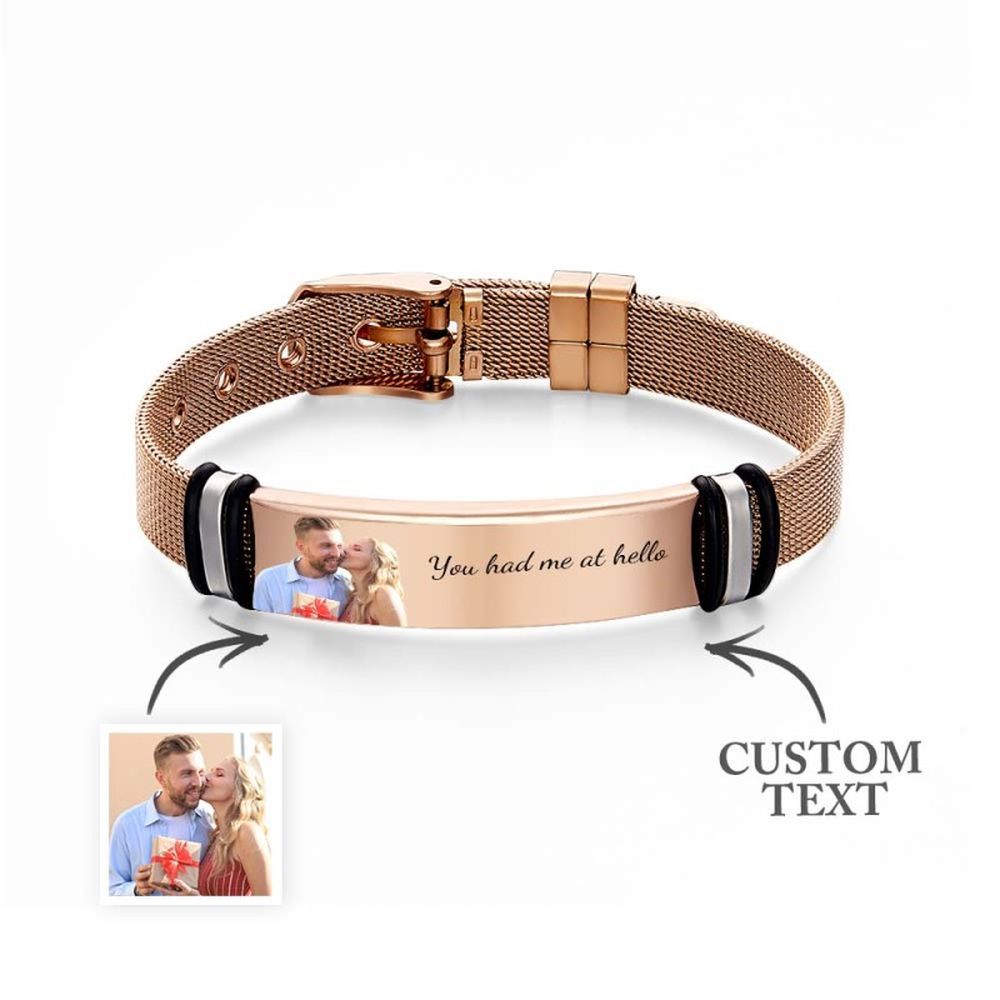 Customized Optional Photo Engraved Spotify Code Stainless Steel Bracelet Best Gifts For Dads On Father's Day