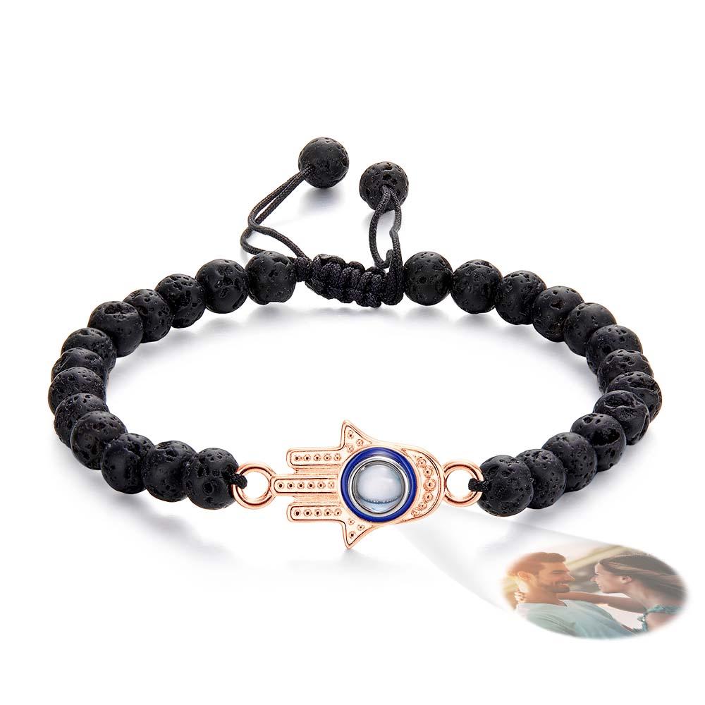 Custom Photo Projection Beaded Bracelet Hamsa Evil Eye Men's Amulet Bracelet for Him - soufeelus