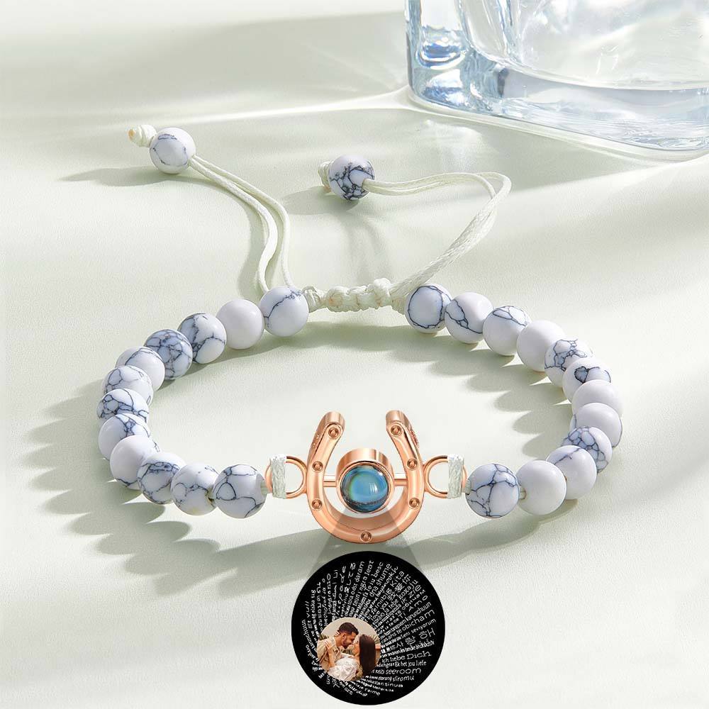 Personalized Horseshoe Charm Photo Projection Beads Bracelet Gift for Horse Lovers - soufeelus