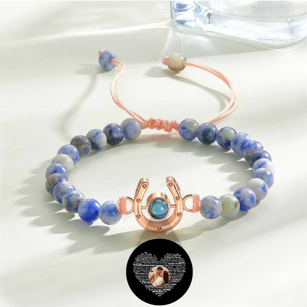 Personalized Horseshoe Charm Photo Projection Beads Bracelet Gift for Horse Lovers - soufeelus