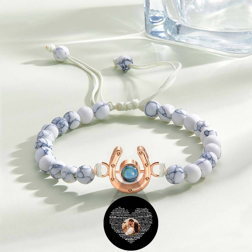 Personalized Horseshoe Charm Photo Projection Beads Bracelet Gift for Horse Lovers - soufeelus