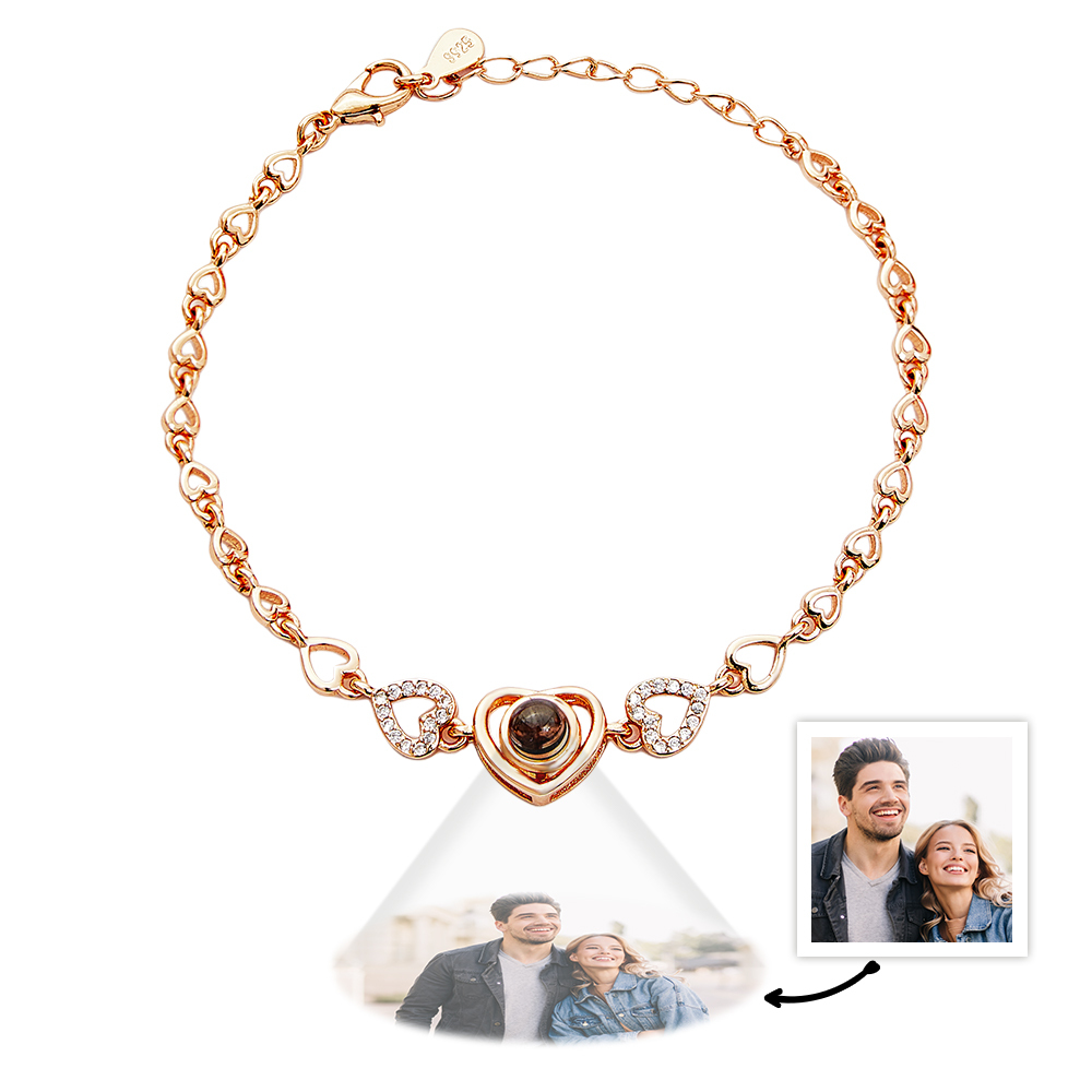 Custom Photo Projection Heart Link Bracelet Personalized Bracelet Silver Picture Bracelet Personalized Photo Memorial Bracelet