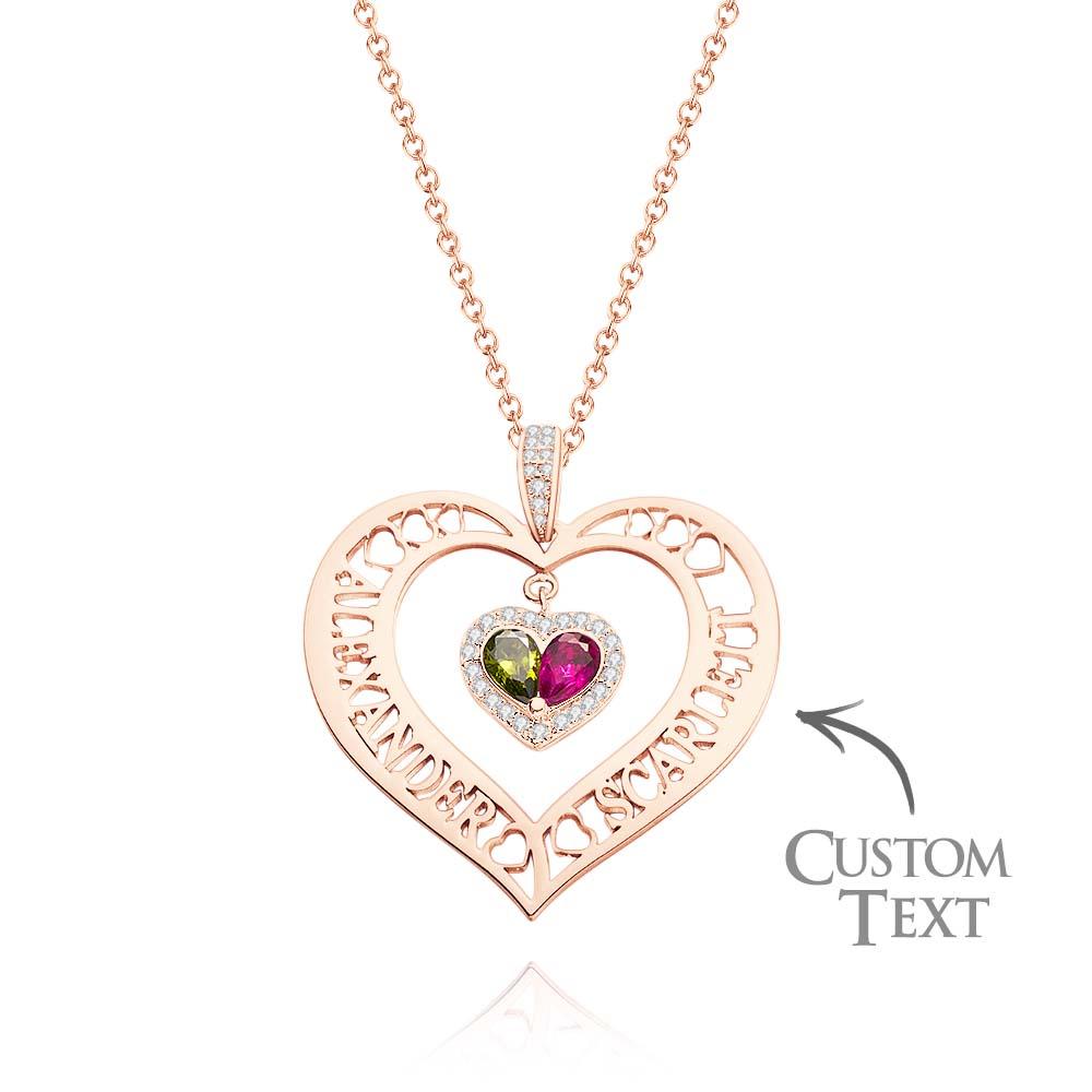 Name Birthstone Necklace Hollow Heart Pendant Jewelry Gifts For Women - soufeelus