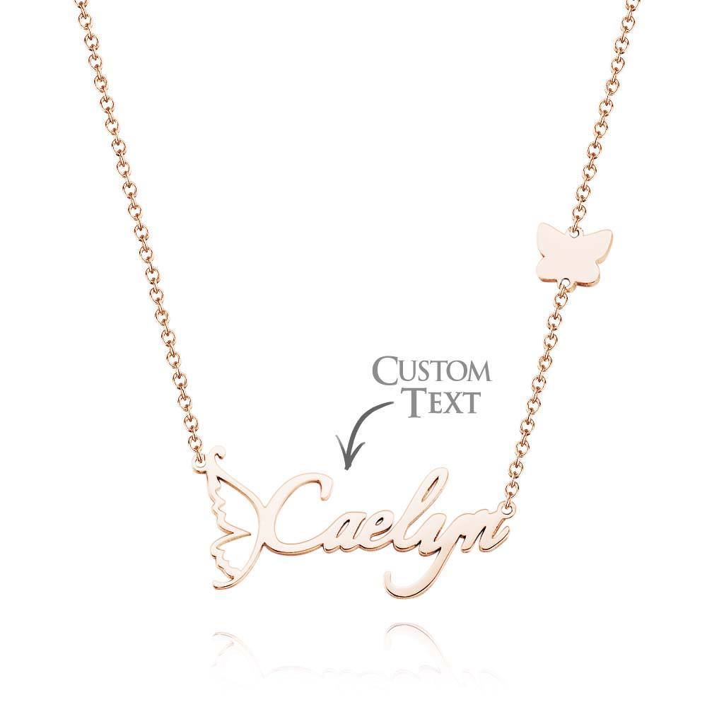 Customized Name Necklace Butterfly Necklace for Women Handwriting with Sideways Butterfly Charm Elegant Butterfly Design Gift for Friend - soufeelus