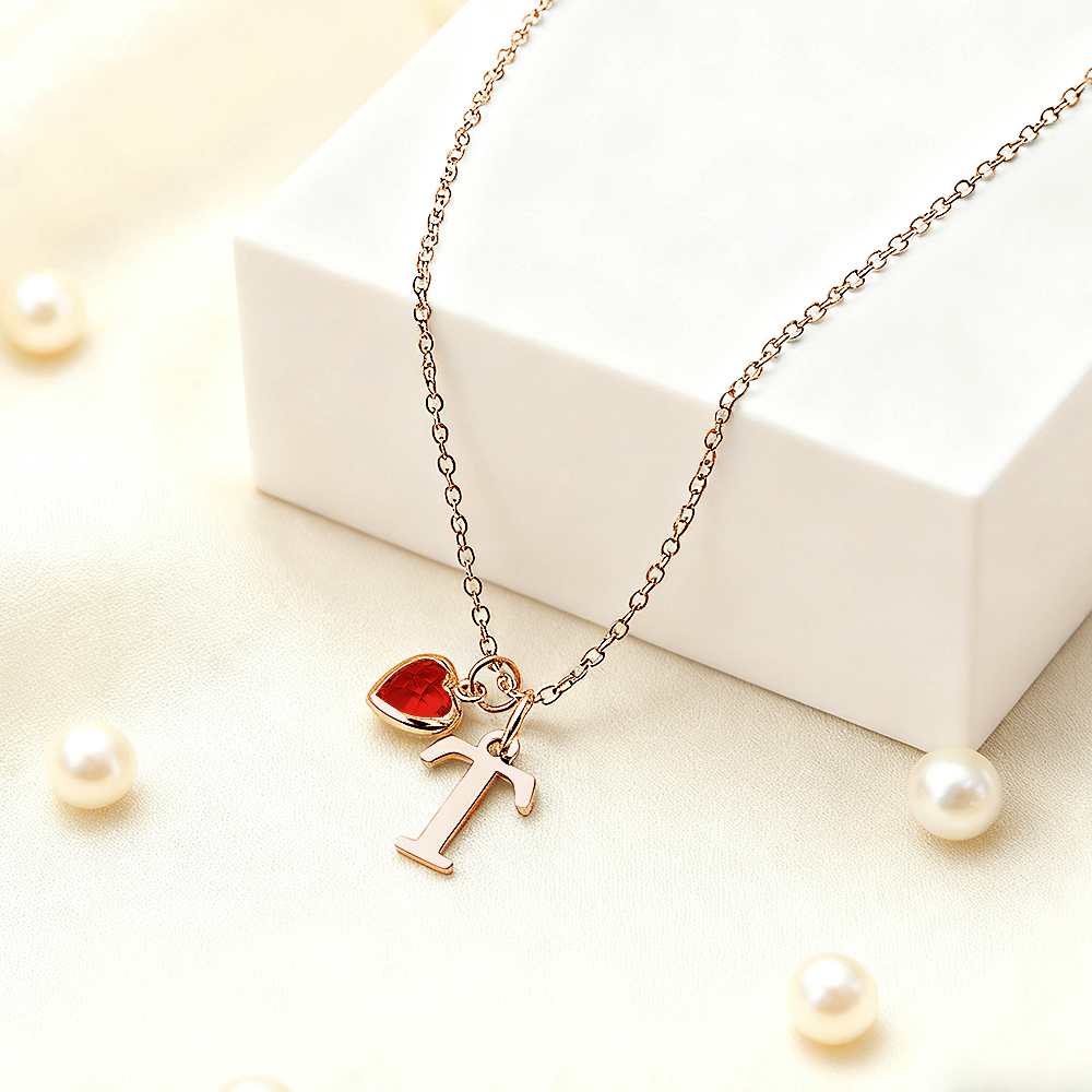 Custom Letter Heart-Shaped Birthstone Necklace Anniversary Birthday Christmas Gift for Her