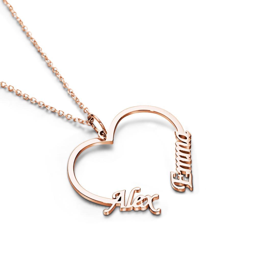 Personalized Name and Heart Necklace Custom Two Name Dainty Gift for Girl Friend - soufeelus