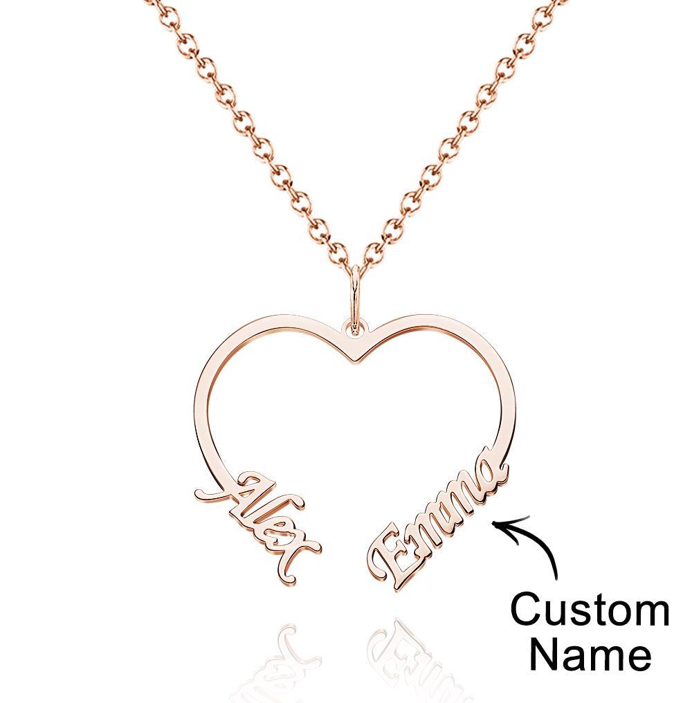 Personalized Name and Heart Necklace Custom Two Name Dainty Gift for Girl Friend - soufeelus