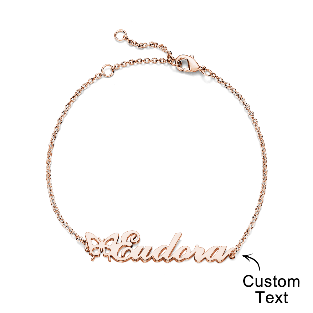 Custom Name Butterfly Bracelet Personalized Name Bracelet Gift for Her - soufeelus