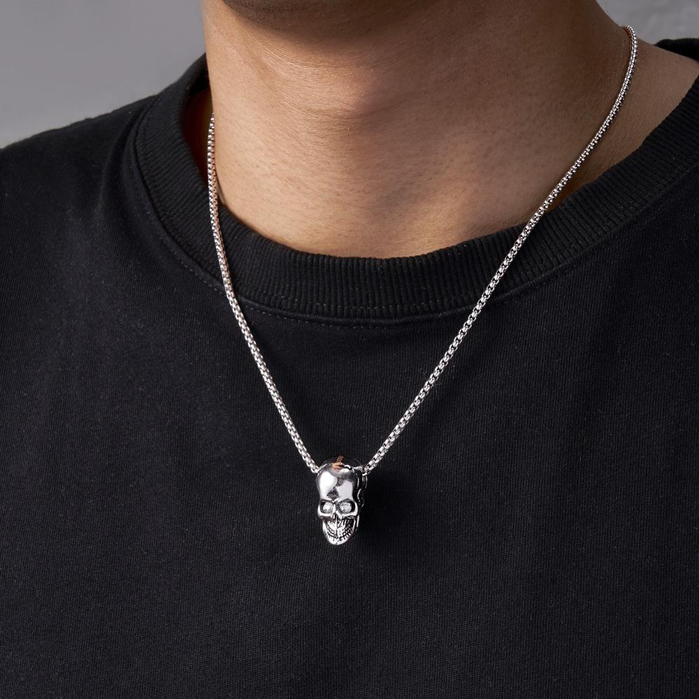Engraved Skull Necklace With Birthstone Eyes Creative Gifts Halloween - soufeelus
