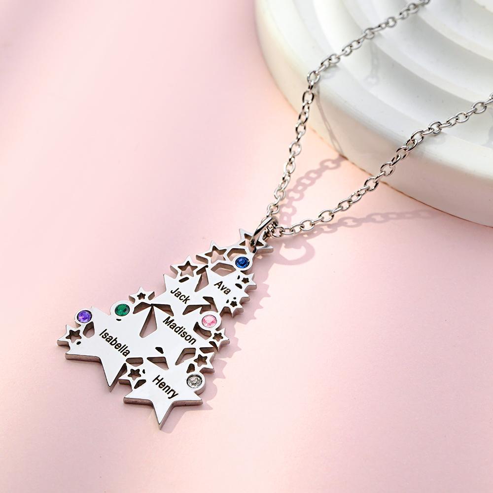 Custom Engraved Birthstone Necklace Star Christmas Tree Gifts - soufeelus