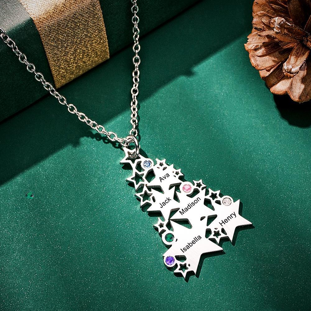 Custom Engraved Birthstone Necklace Star Christmas Tree Gifts - soufeelus