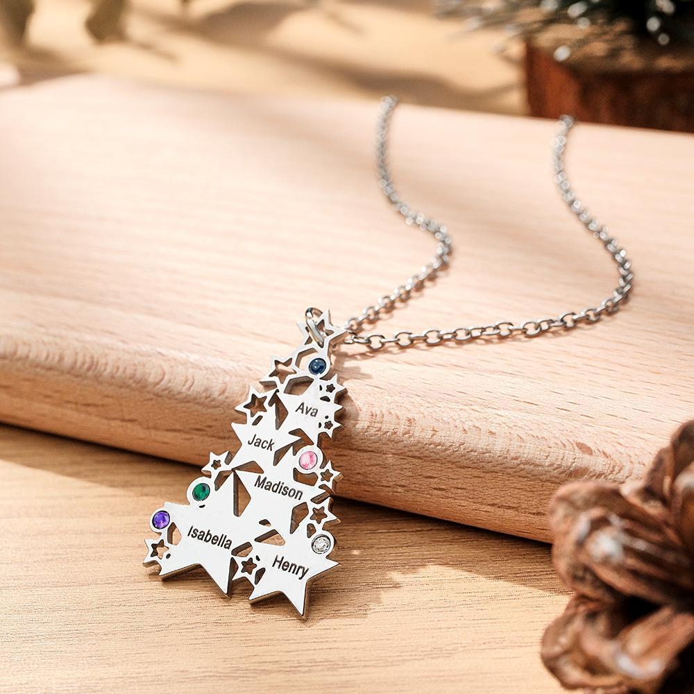 Custom Engraved Birthstone Necklace Star Christmas Tree Gifts - soufeelus