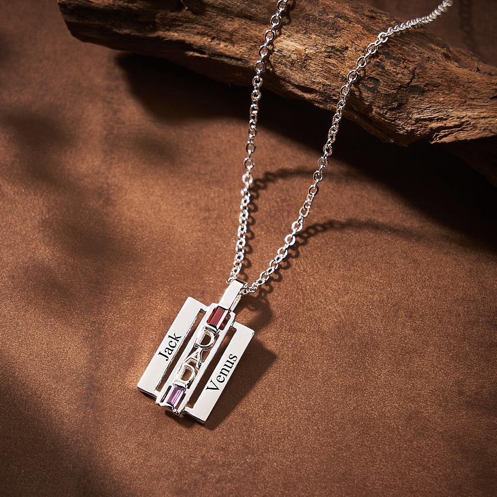 Custom Birthstone DAD Necklace Engraved Fashionable Jewelry Father's Day Gift - soufeelus