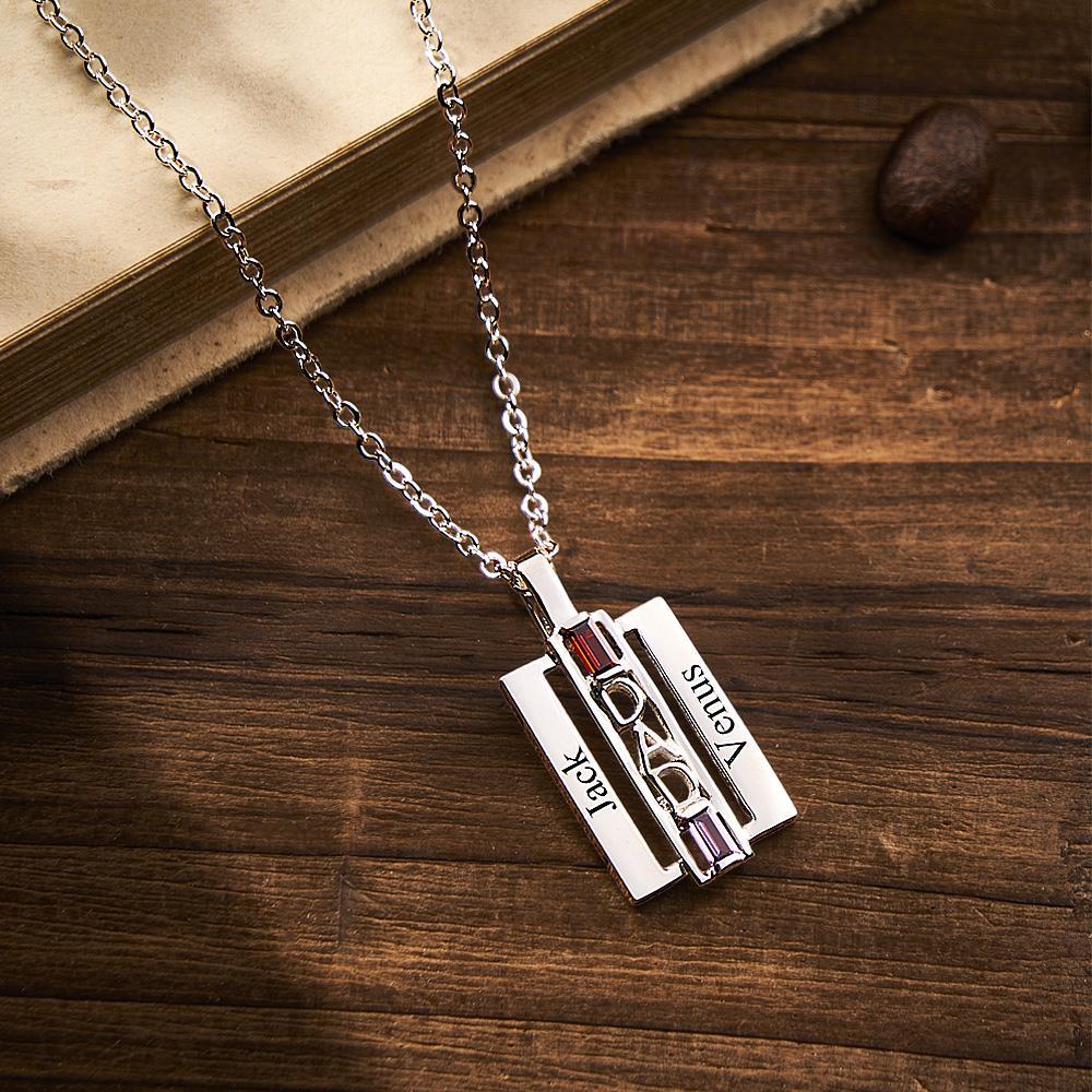 Custom Birthstone DAD Necklace Engraved Fashionable Jewelry Father's Day Gift - soufeelus