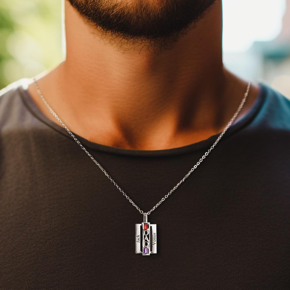 Custom Birthstone DAD Necklace Engraved Fashionable Jewelry Father's Day Gift - soufeelus