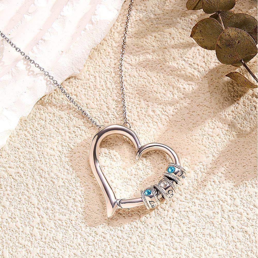 Custom Engraved Heart Necklace With Birthstone Beads Charming Necklace for Mom - soufeelus