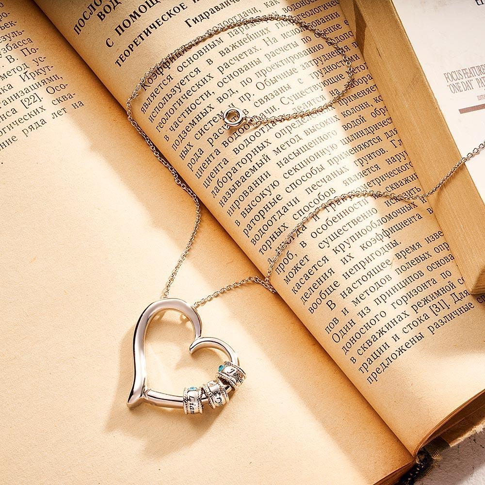 Custom Engraved Heart Necklace With Birthstone Beads Charming Necklace for Mom - soufeelus