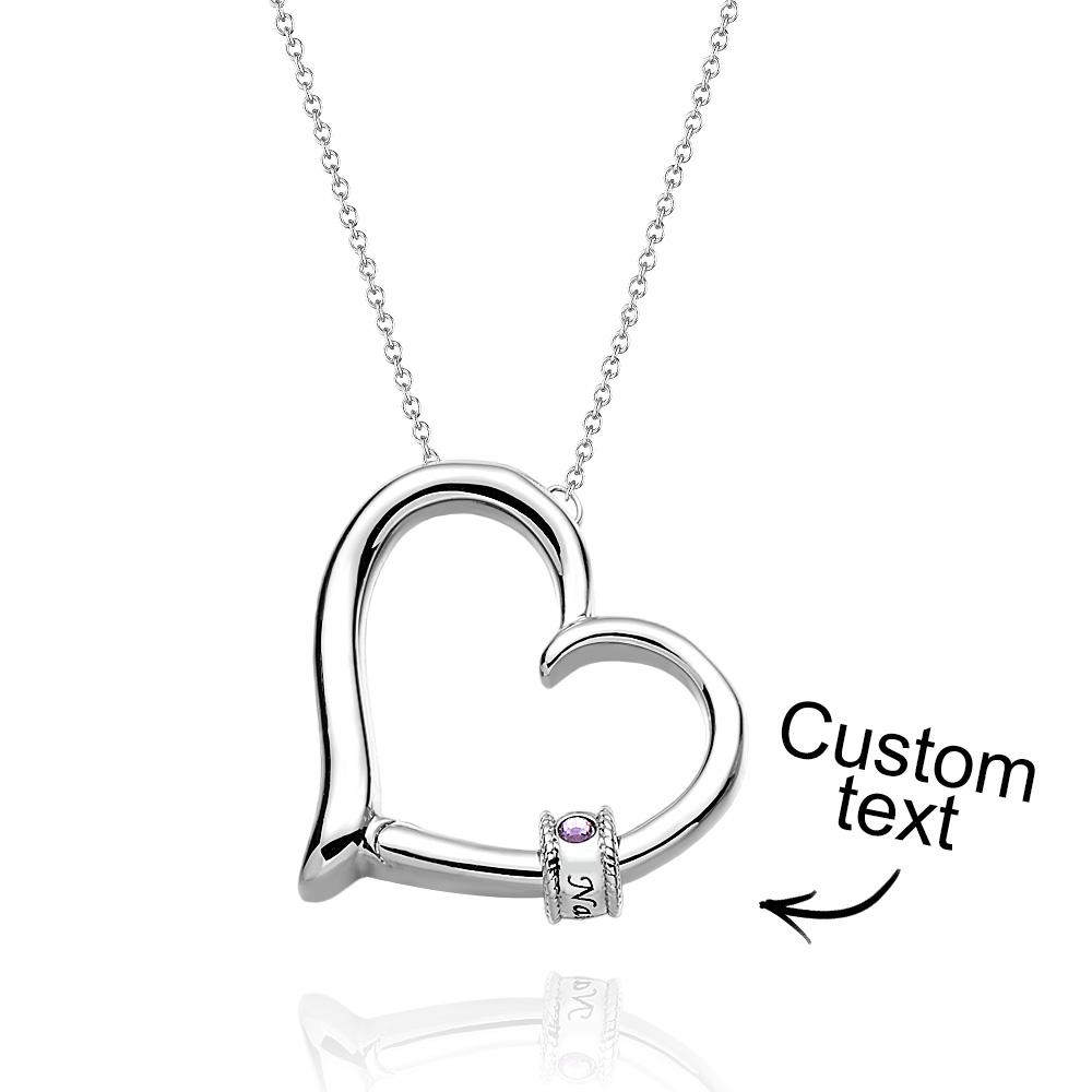 Custom Engraved Heart Necklace With Birthstone Beads Charming Necklace for Mom - soufeelus