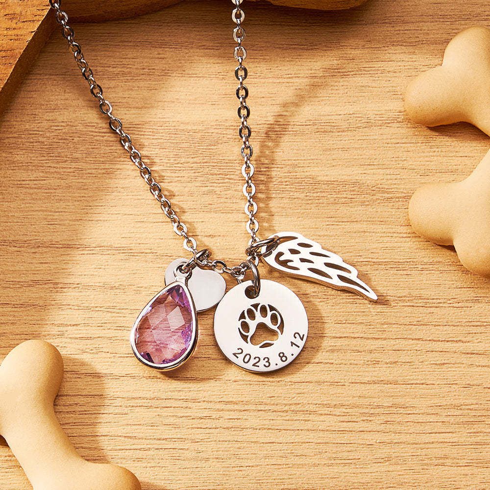 Custom Engraved Birthstone Necklace Memorial Gift for Pet Lover - soufeelus