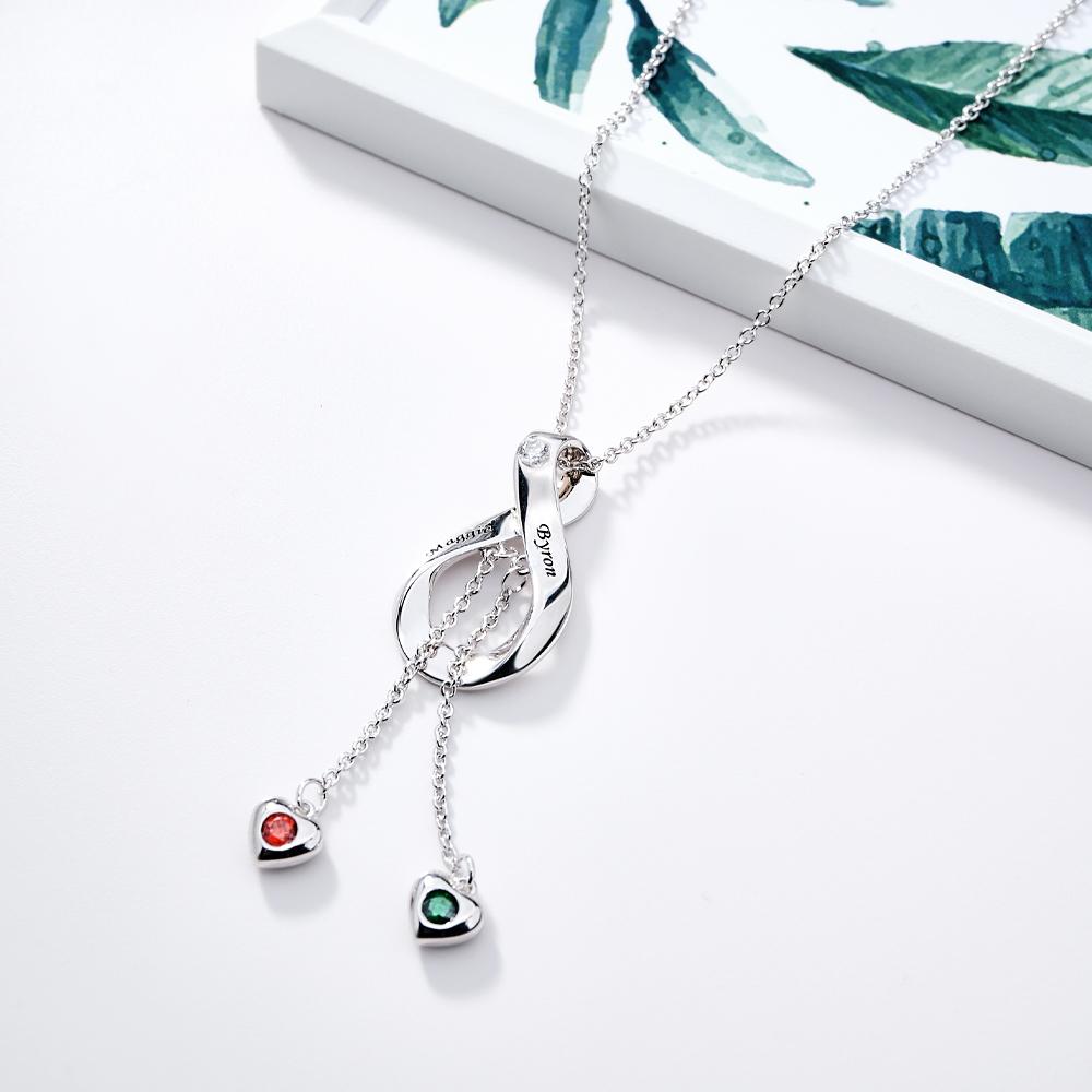Elegant Engraved Necklace With Heart Birthstone Pendant Jewelry For Her - soufeelus