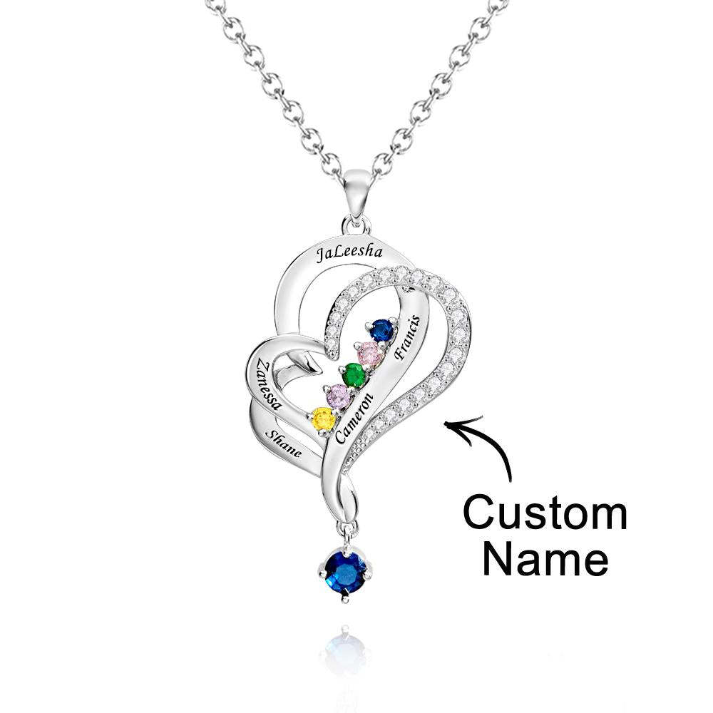 Custom Birthstone Double Hearts Necklace Engraved Elegant Pendant Jewelry For Her - soufeelus