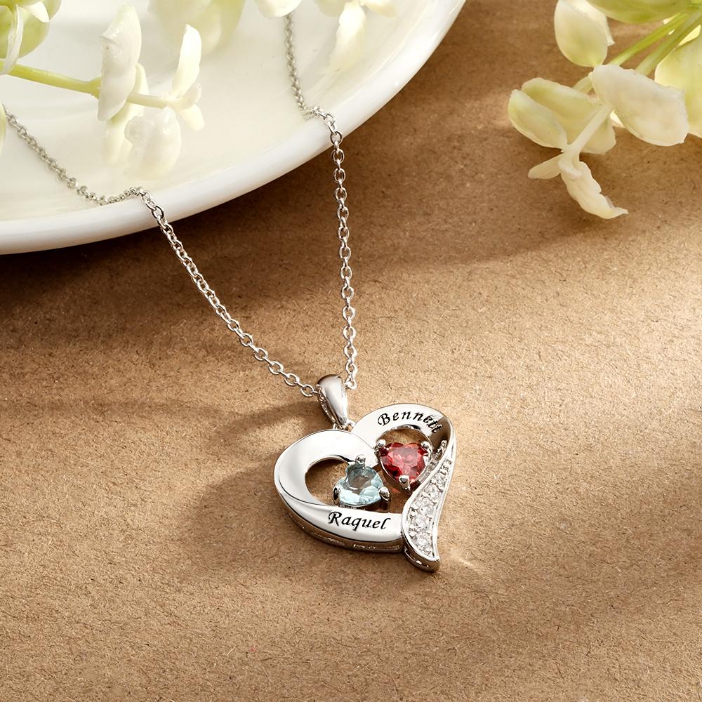 Engravable Birthstone Necklace Hollow Out Heart Pendant Jewelry Gifts For Her - soufeelus