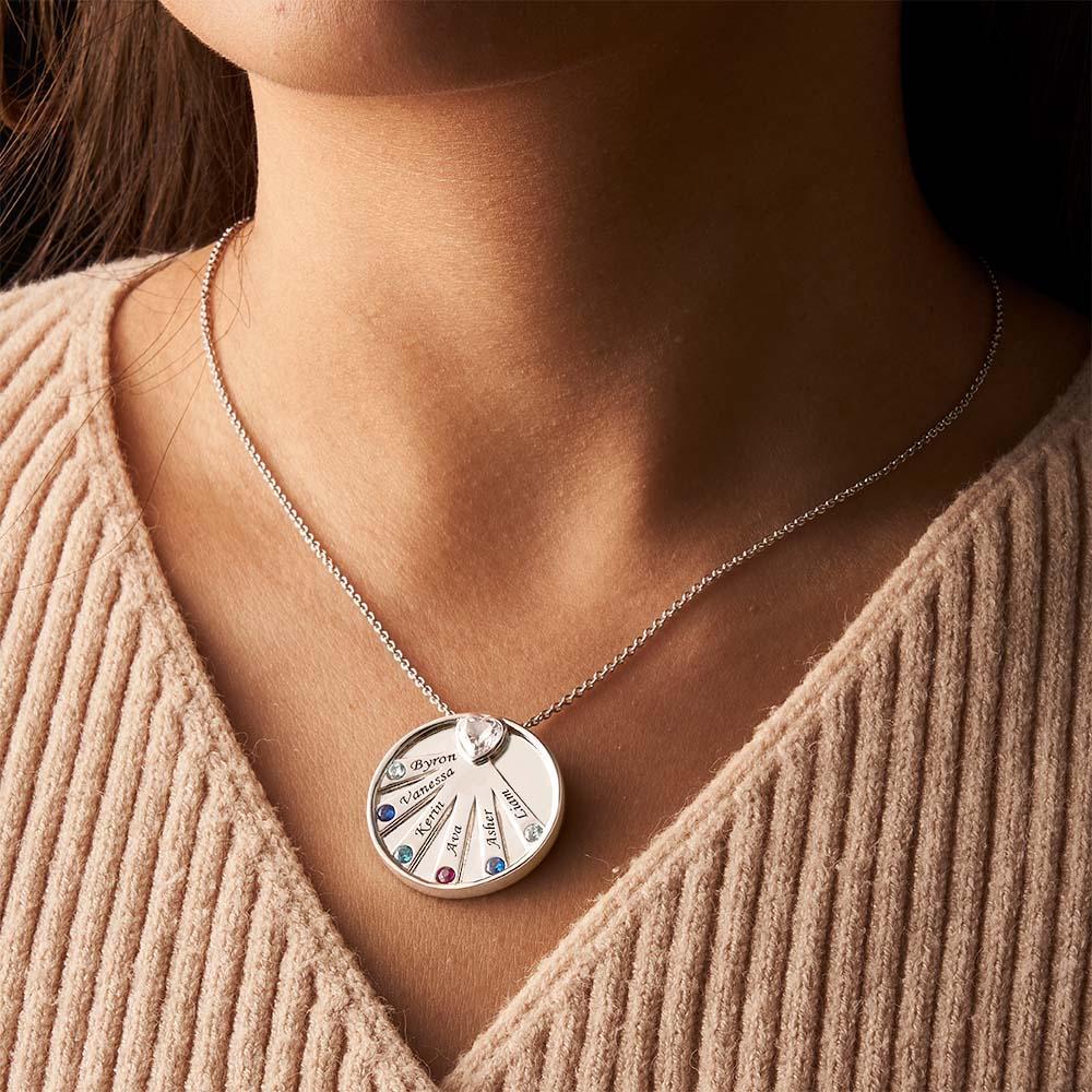 Engravable Birthstone Necklace Charming Circle Pendant Jewelry Gifts For Women - soufeelus