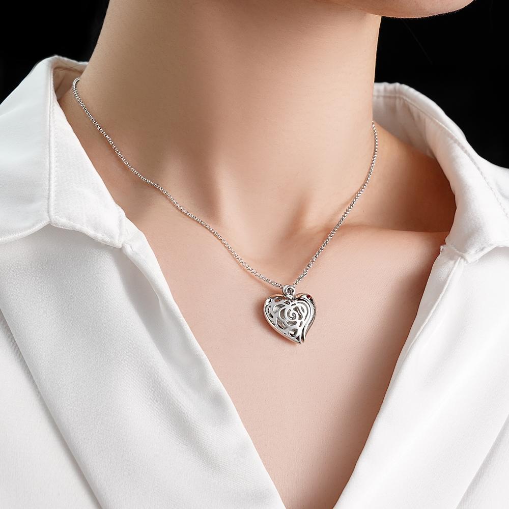 Custom Engraved Photo Necklace With Birthstone Elegant Hollow Out Heart Shaped Pendant Gift For Her - soufeelus