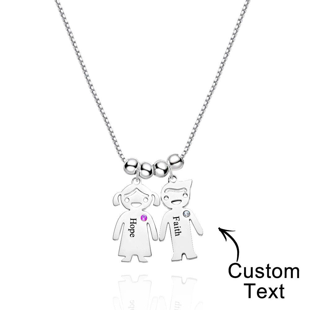 Mother's Necklace with Engravable Birthstone Children's Charms - soufeelus