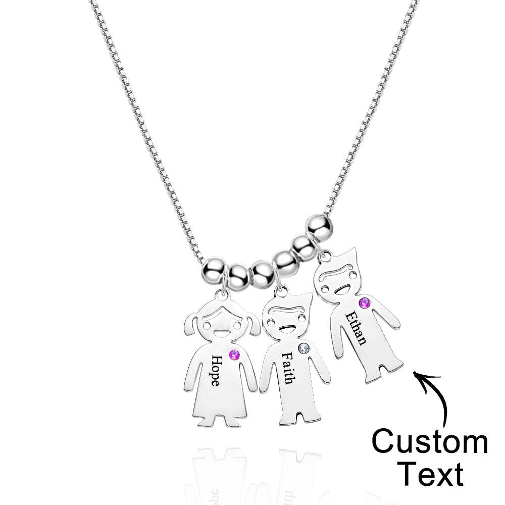 Mother's Necklace with Engravable Birthstone Children's Charms - soufeelus