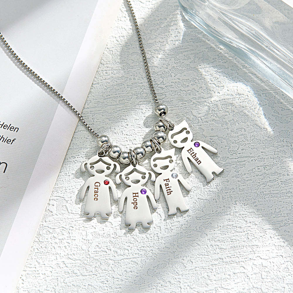 Mother's Necklace with Engravable Birthstone Children's Charms - soufeelus