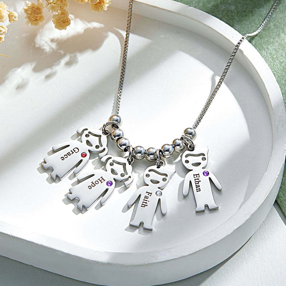 Mother's Necklace with Engravable Birthstone Children's Charms - soufeelus