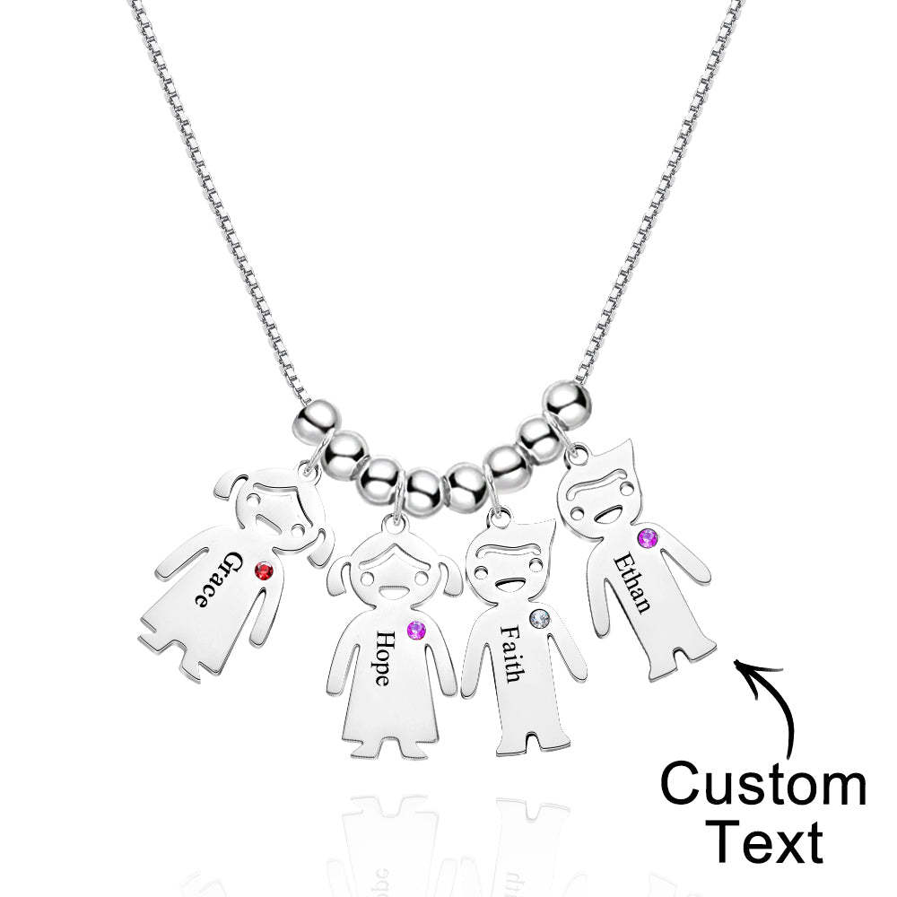 Mother's Necklace with Engravable Birthstone Children's Charms - soufeelus