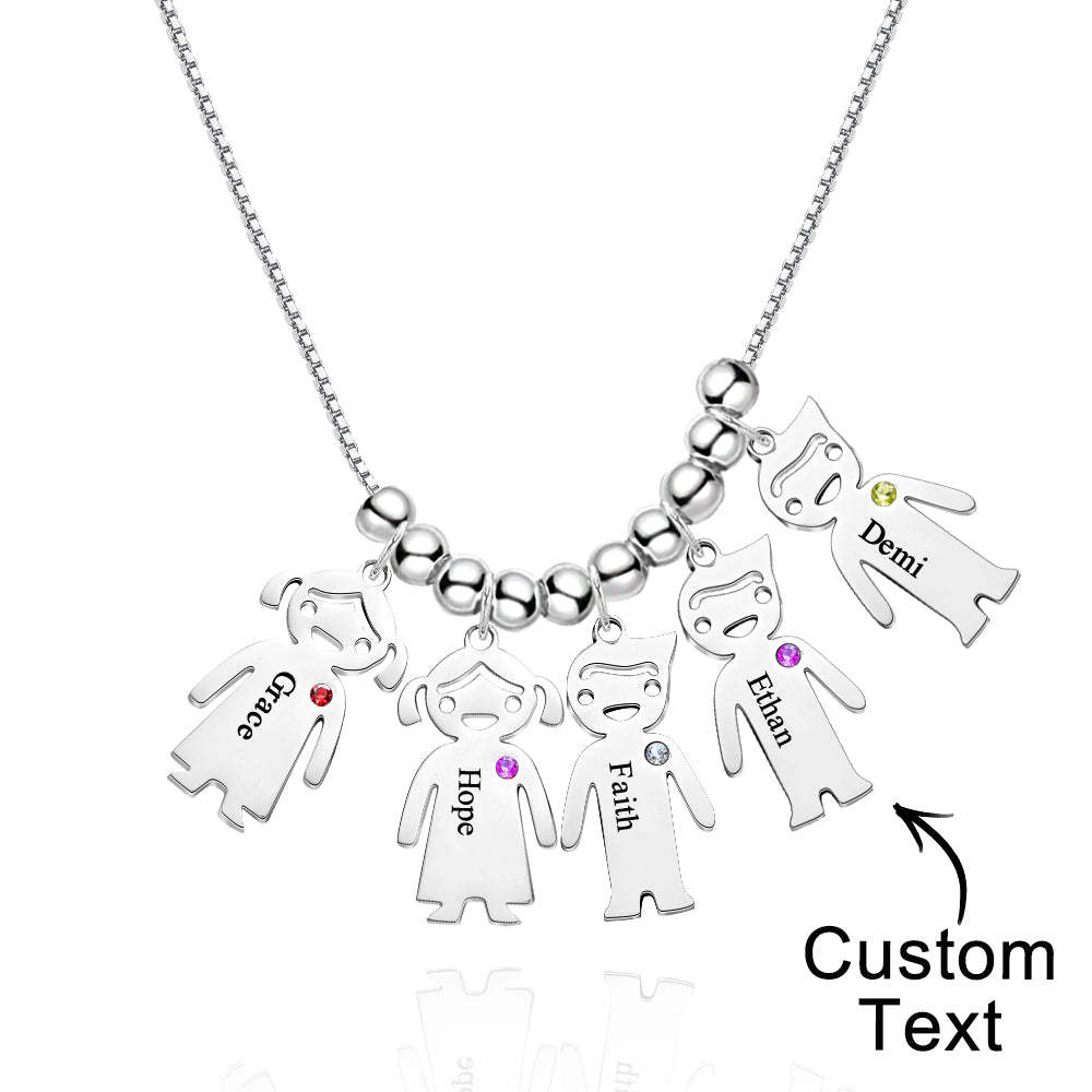 Mother's Necklace with Engravable Birthstone Children's Charms - soufeelus