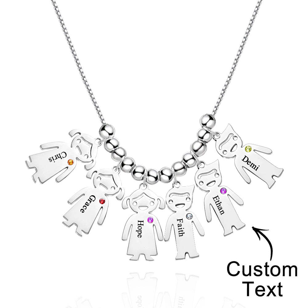 Mother's Necklace with Engravable Birthstone Children's Charms - soufeelus